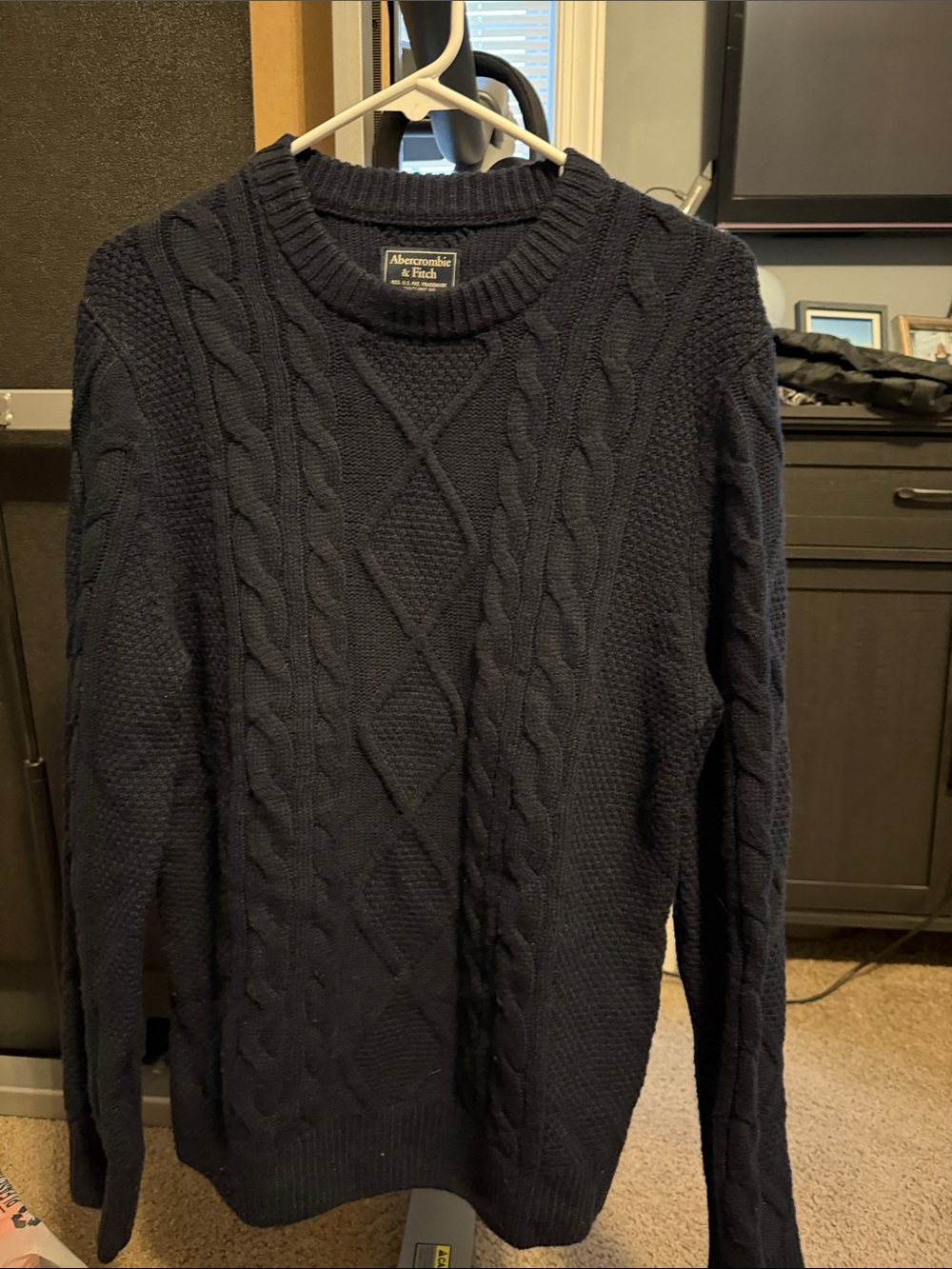 Abercrombie & Fitch Navy Cable Crewneck Sweater